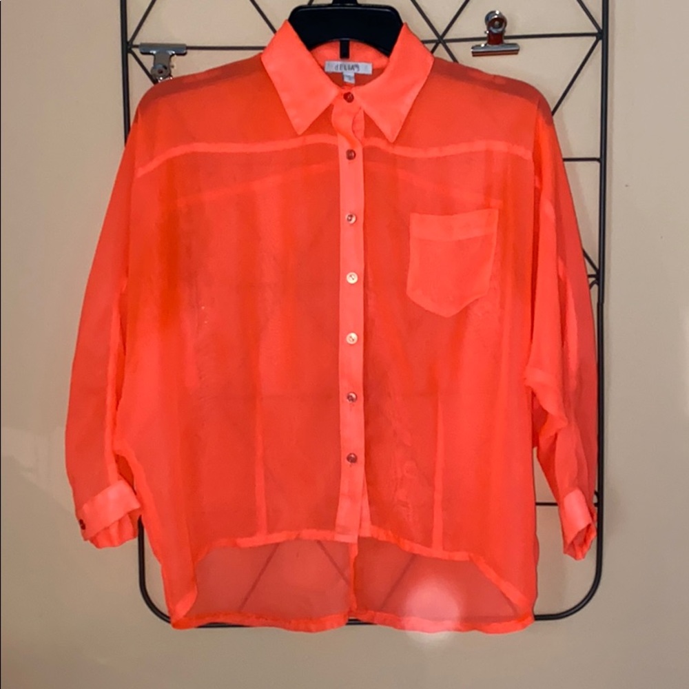 Neon sheer button down top